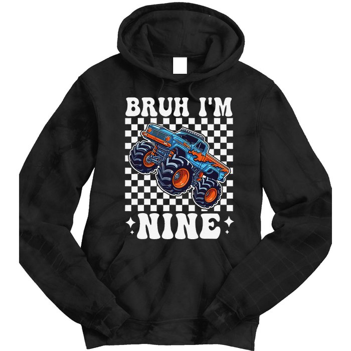 9 Years Old Boy Girl Bruh IM 9 Birthday Monster Truck Tie Dye Hoodie