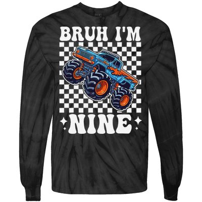 9 Years Old Boy Girl Bruh IM 9 Birthday Monster Truck Tie-Dye Long Sleeve Shirt