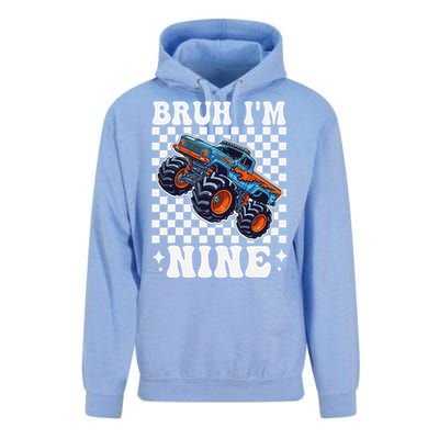 9 Years Old Boy Girl Bruh IM 9 Birthday Monster Truck Unisex Surf Hoodie