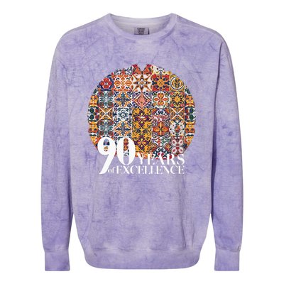 90 Years Of Excellence Spanish Tile Birthday Design Colorblast Crewneck Sweatshirt