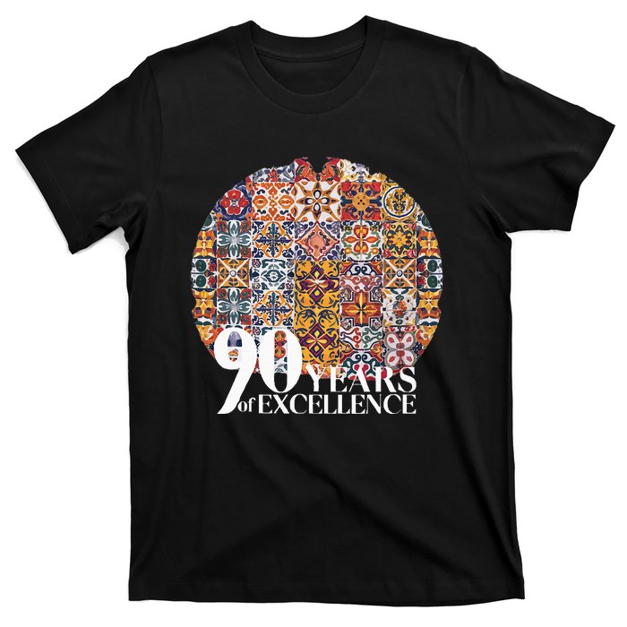 90 Years Of Excellence Spanish Tile Birthday Design T-Shirt