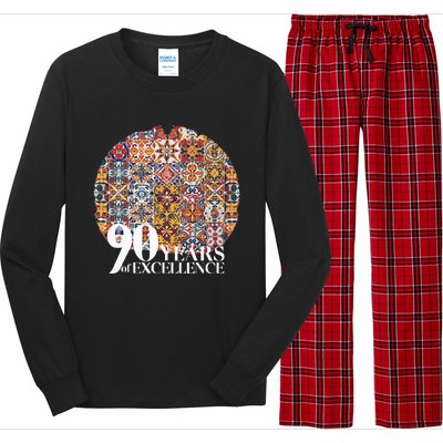 90 Years Of Excellence Spanish Tile Birthday Design Long Sleeve Pajama Set