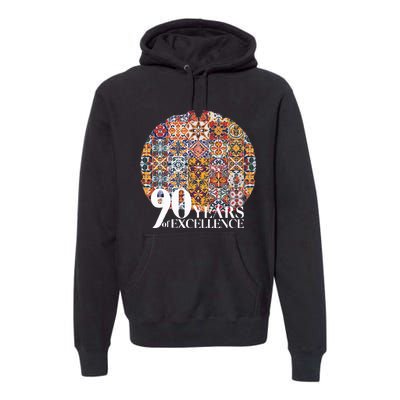 90 Years Of Excellence Spanish Tile Birthday Design Premium Hoodie