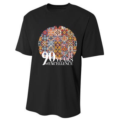 90 Years Of Excellence Spanish Tile Birthday Design Performance Sprint T-Shirt