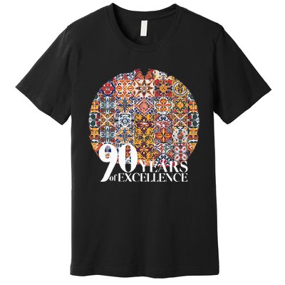 90 Years Of Excellence Spanish Tile Birthday Design Premium T-Shirt