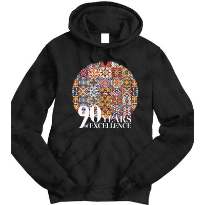 90 Years Of Excellence Spanish Tile Birthday Design Tie Dye Hoodie