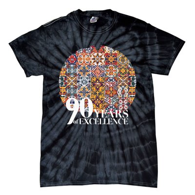 90 Years Of Excellence Spanish Tile Birthday Design Tie-Dye T-Shirt