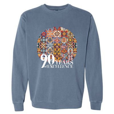 90 Years Of Excellence Spanish Tile Birthday Design Garment-Dyed Sweatshirt