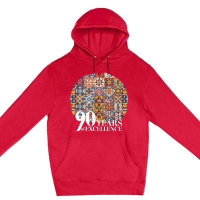 90 Years Of Excellence Spanish Tile Birthday Design Premium Pullover Hoodie