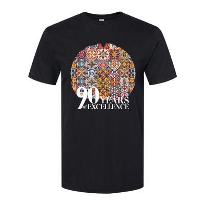 90 Years Of Excellence Spanish Tile Birthday Design Softstyle CVC T-Shirt