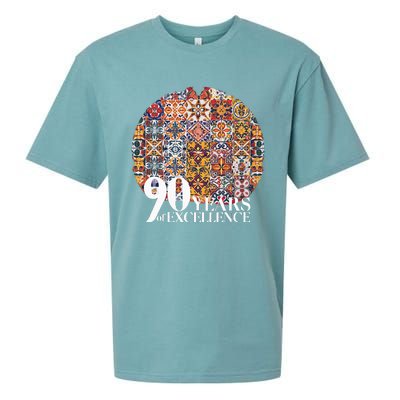 90 Years Of Excellence Spanish Tile Birthday Design Sueded Cloud Jersey T-Shirt