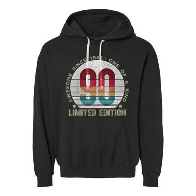 90 Year Old Vintage 1935 Limited Edition 90th Birthday Garment-Dyed Fleece Hoodie