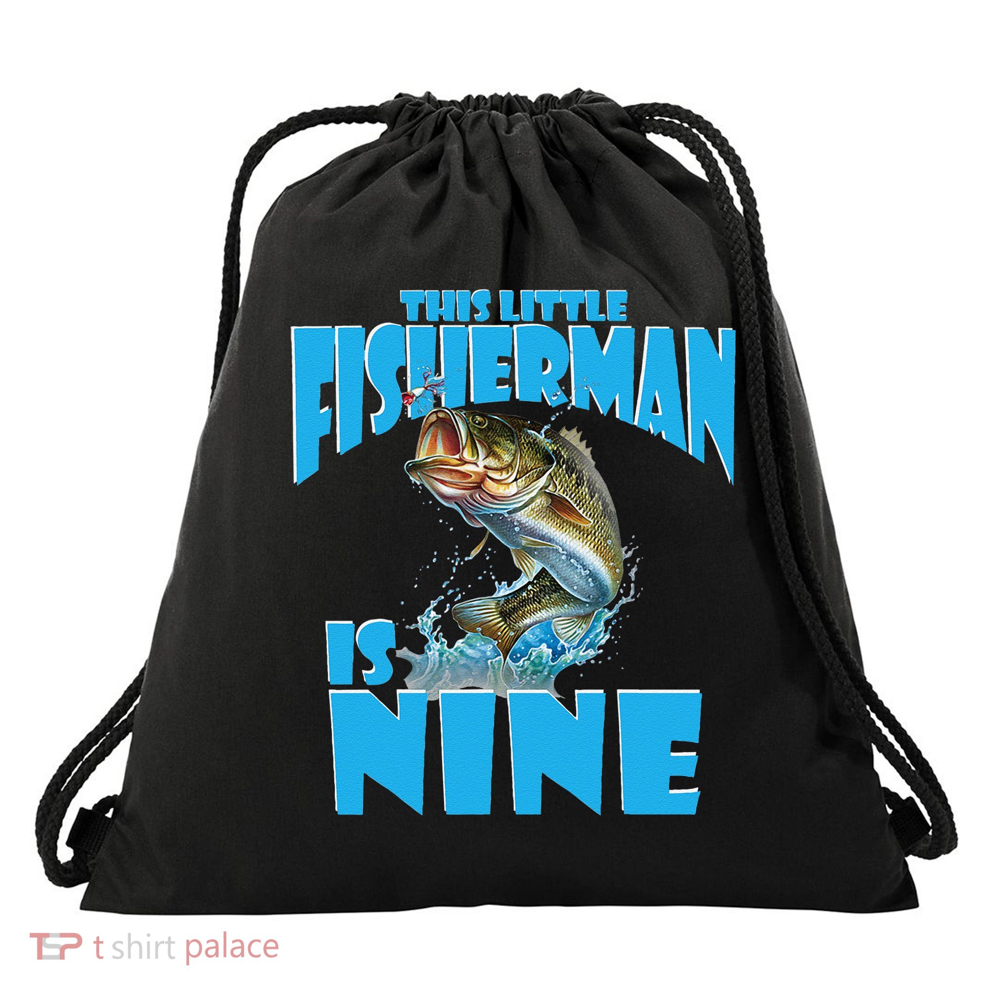 9 Year Old Fishing Outfit For Fishing Birthday Party Drawstring Bag