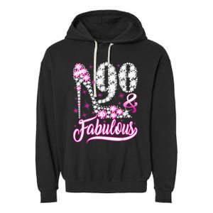 90 Years Old Gifts 90 & Fabulous 90th Birthday Pink Diamond Garment-Dyed Fleece Hoodie