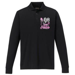 90 Years Old Gifts 90 & Fabulous 90th Birthday Pink Diamond Performance Long Sleeve Polo