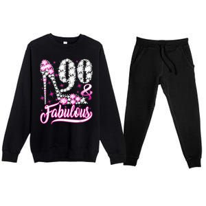 90 Years Old Gifts 90 & Fabulous 90th Birthday Pink Diamond Premium Crewneck Sweatsuit Set