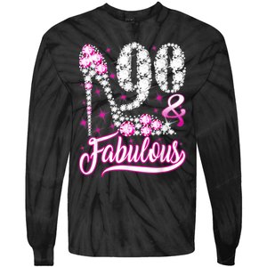 90 Years Old Gifts 90 & Fabulous 90th Birthday Pink Diamond Tie-Dye Long Sleeve Shirt