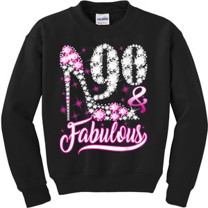 90 Years Old Gifts 90 & Fabulous 90th Birthday Pink Diamond Kids Sweatshirt