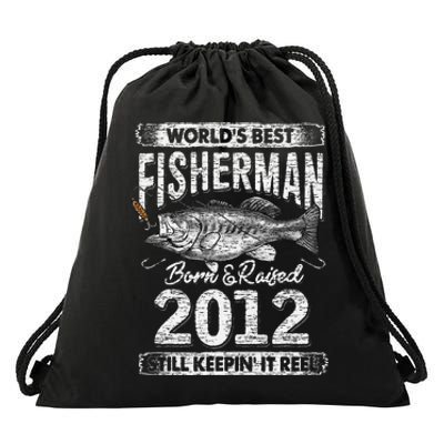 9 Years Old Fisherman Born In 2012 Fisherman 9th Birthday Gift Drawstring Bag