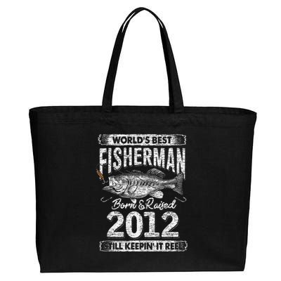 9 Years Old Fisherman Born In 2012 Fisherman 9th Birthday Gift Cotton Canvas Jumbo Tote