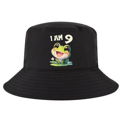 9 Years Old 9 Birthday Frogs Girl Frog Cool Comfort Performance Bucket Hat