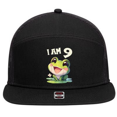 9 Years Old 9 Birthday Frogs Girl Frog 7 Panel Mesh Trucker Snapback Hat