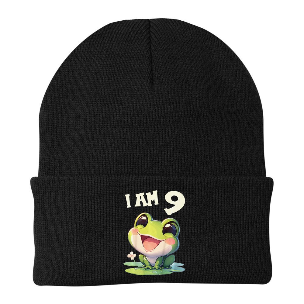 9 Years Old 9 Birthday Frogs Girl Frog Beanie