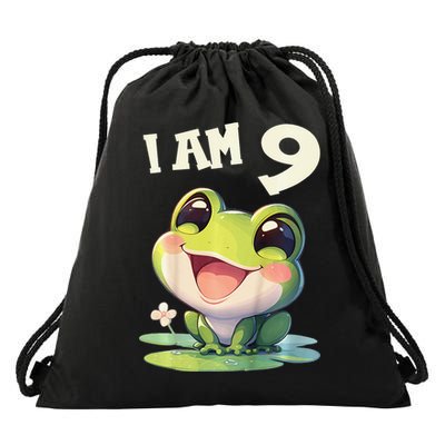 9 Years Old 9 Birthday Frogs Girl Frog Drawstring Bag