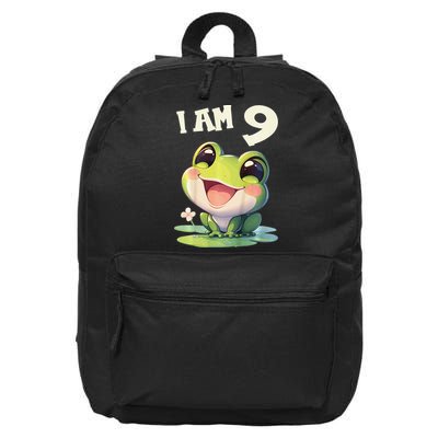 9 Years Old 9 Birthday Frogs Girl Frog 16 in Basic Backpack