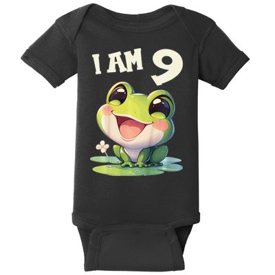 9 Years Old 9 Birthday Frogs Girl Frog Baby Bodysuit