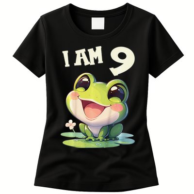 9 Years Old 9 Birthday Frogs Girl Frog Womens T-Shirt