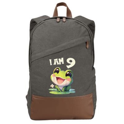 9 Years Old 9 Birthday Frogs Girl Frog Cotton Canvas Backpack
