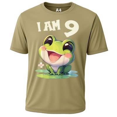 9 Years Old 9 Birthday Frogs Girl Frog Cooling Performance Crew T-Shirt