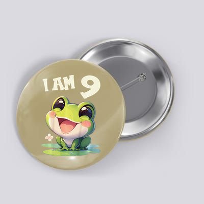 9 Years Old 9 Birthday Frogs Girl Frog Button