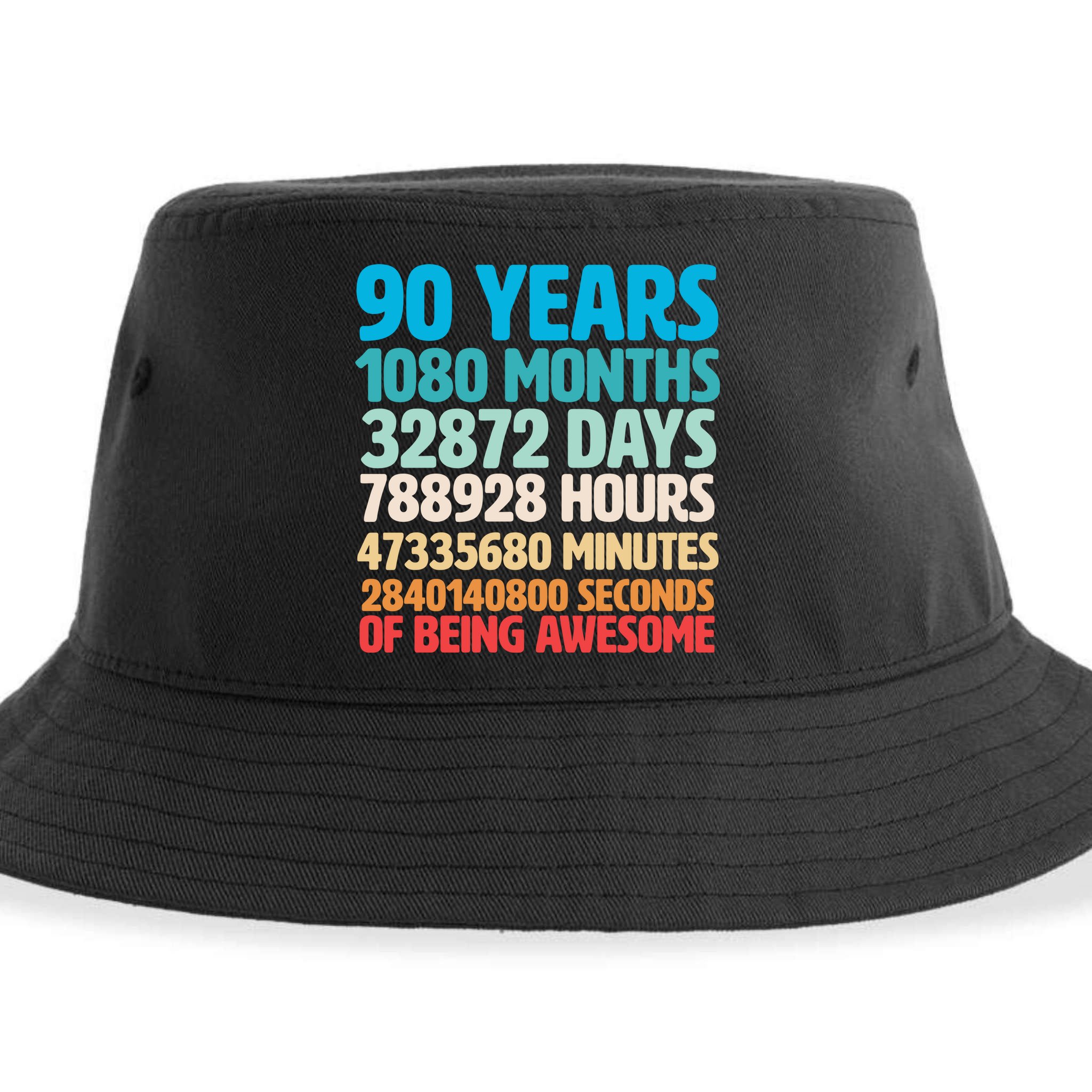 90 Years Of Being Awesome 90th Birthday Time Breakdown Sustainable Bucket Hat