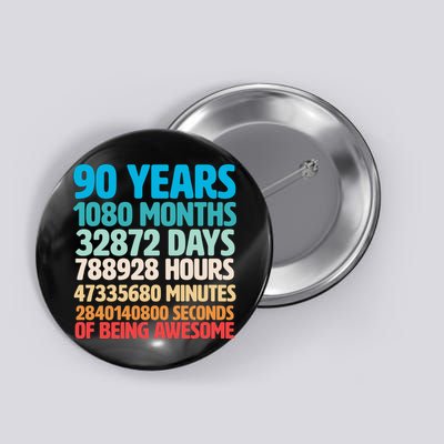 90 Years Of Being Awesome 90th Birthday Time Breakdown Button