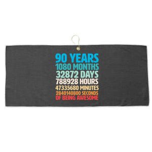 90 Years Of Being Awesome 90th Birthday Time Breakdown Large Microfiber Waffle Golf Towel