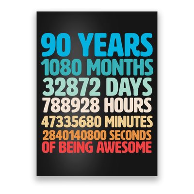 90 Years Of Being Awesome 90th Birthday Time Breakdown Poster