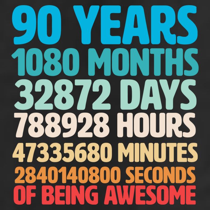 90 Years Of Being Awesome 90th Birthday Time Breakdown 25L Jumbo Tote