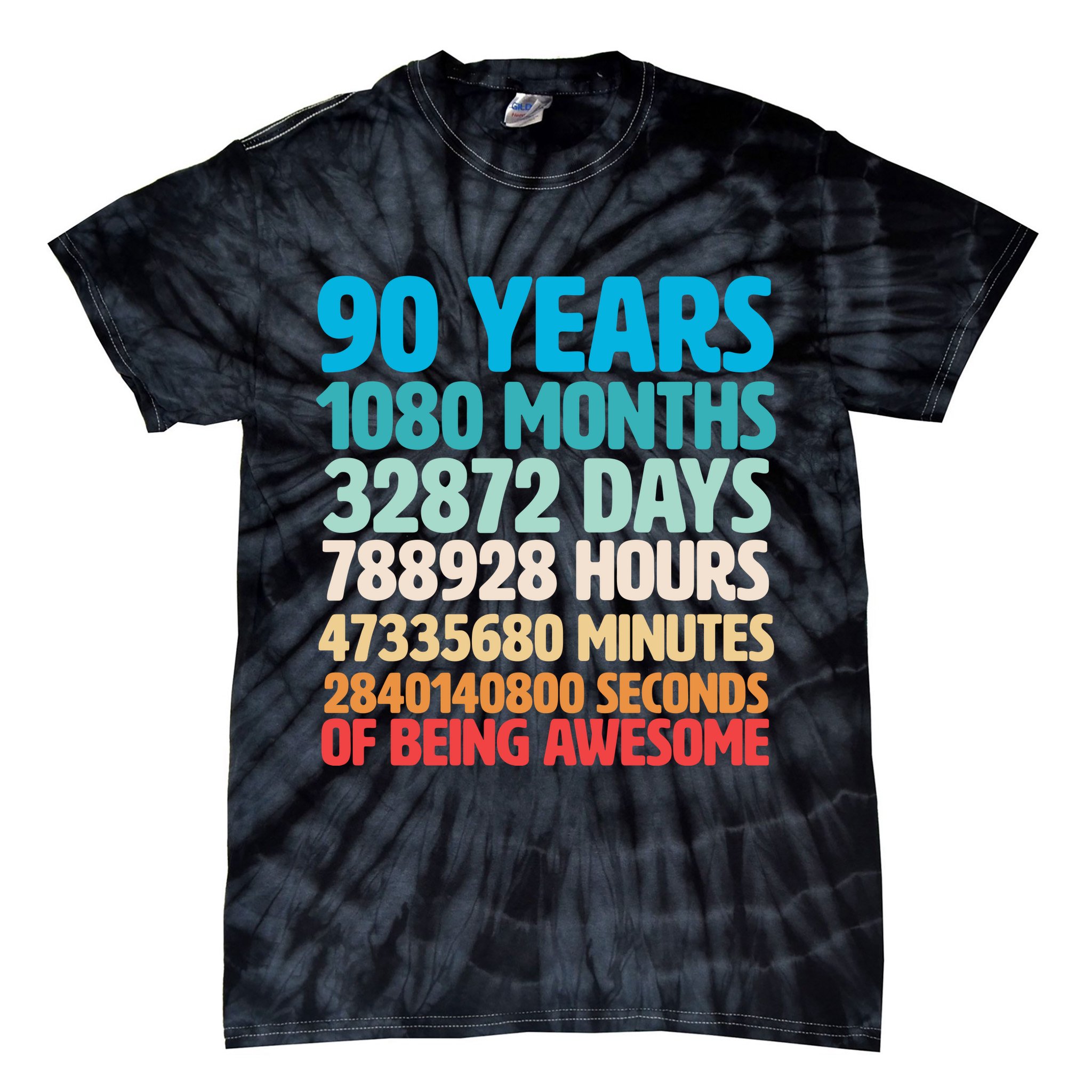 90 Years Of Being Awesome 90th Birthday Time Breakdown Tie-Dye T-Shirt