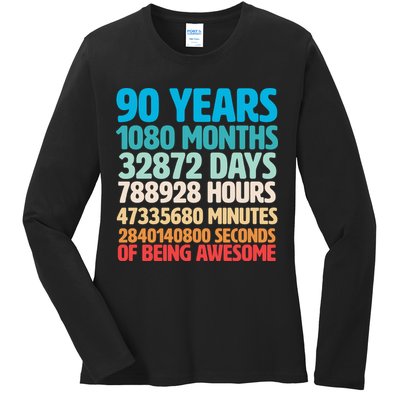 90 Years Of Being Awesome 90th Birthday Time Breakdown Ladies Long Sleeve Shirt