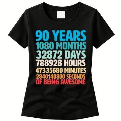 90 Years Of Being Awesome 90th Birthday Time Breakdown Womens T-Shirt