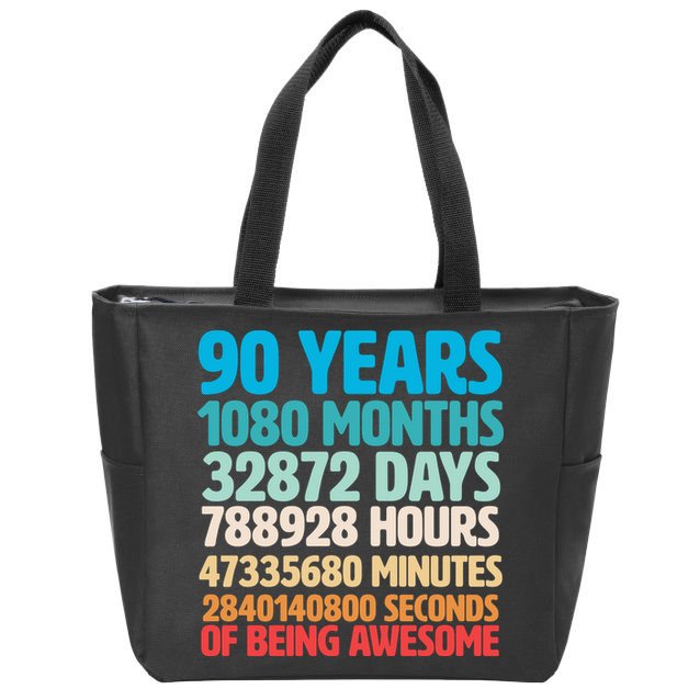 90 Years Of Being Awesome 90th Birthday Time Breakdown Zip Tote Bag