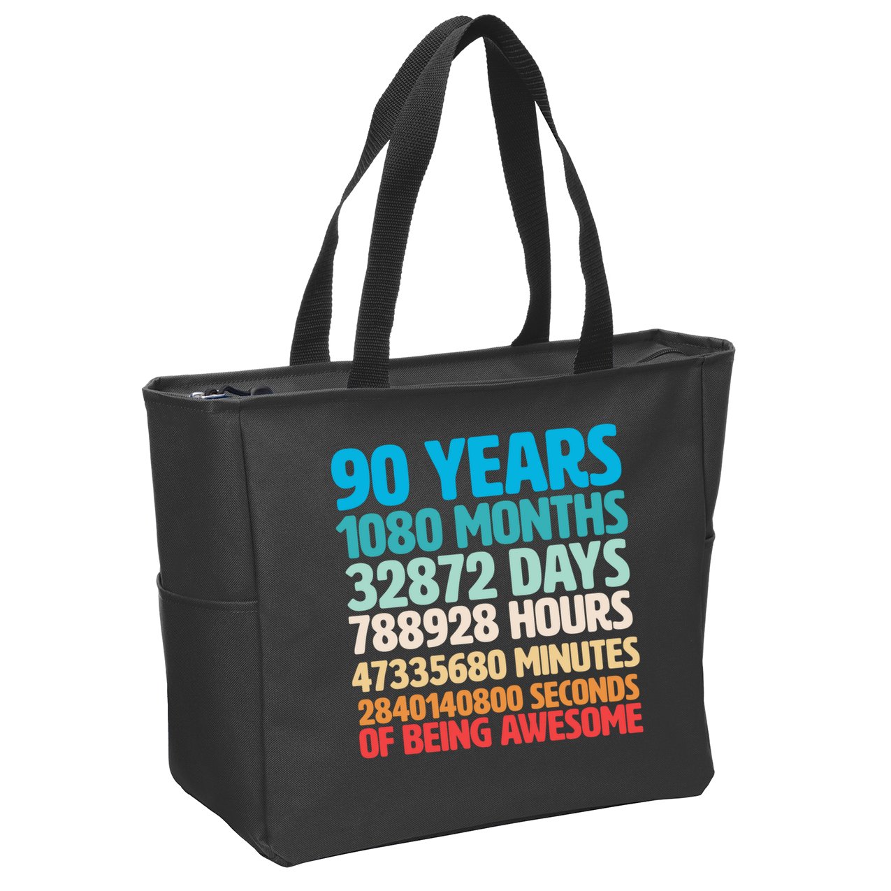 90 Years Of Being Awesome 90th Birthday Time Breakdown Zip Tote Bag