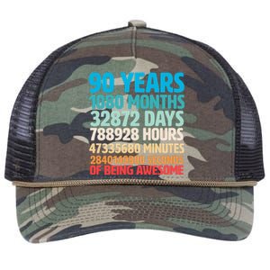 90 Years Of Being Awesome 90th Birthday Time Breakdown Retro Rope Trucker Hat Cap