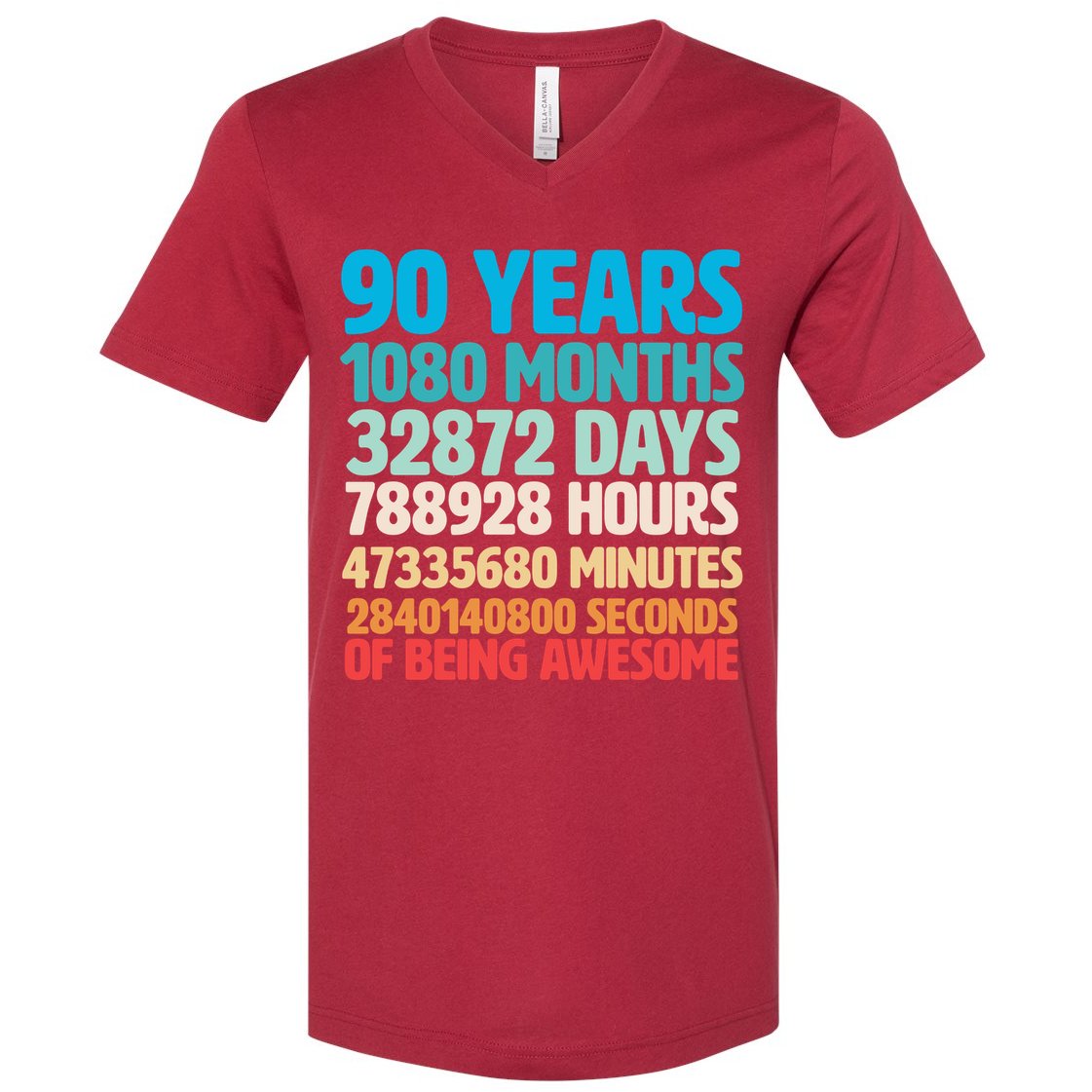 90 Years Of Being Awesome 90th Birthday Time Breakdown V-Neck T-Shirt