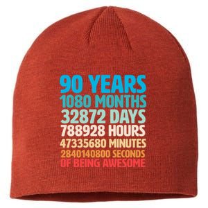 90 Years Of Being Awesome 90th Birthday Time Breakdown Sustainable Beanie