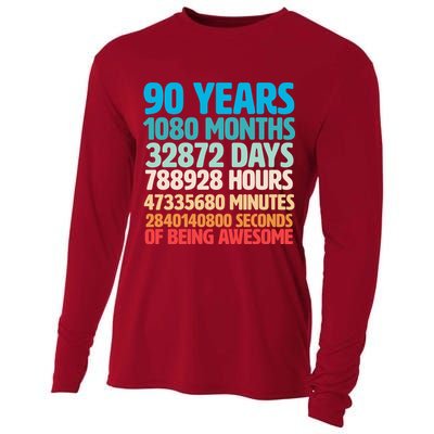 90 Years Of Being Awesome 90th Birthday Time Breakdown Cooling Performance Long Sleeve Crew
