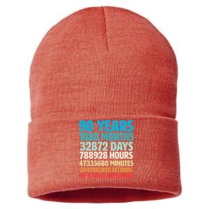 90 Years Of Being Awesome 90th Birthday Time Breakdown Sustainable Knit Beanie