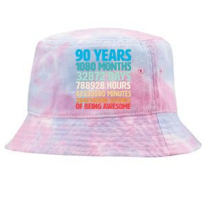 90 Years Of Being Awesome 90th Birthday Time Breakdown Tie-Dyed Bucket Hat